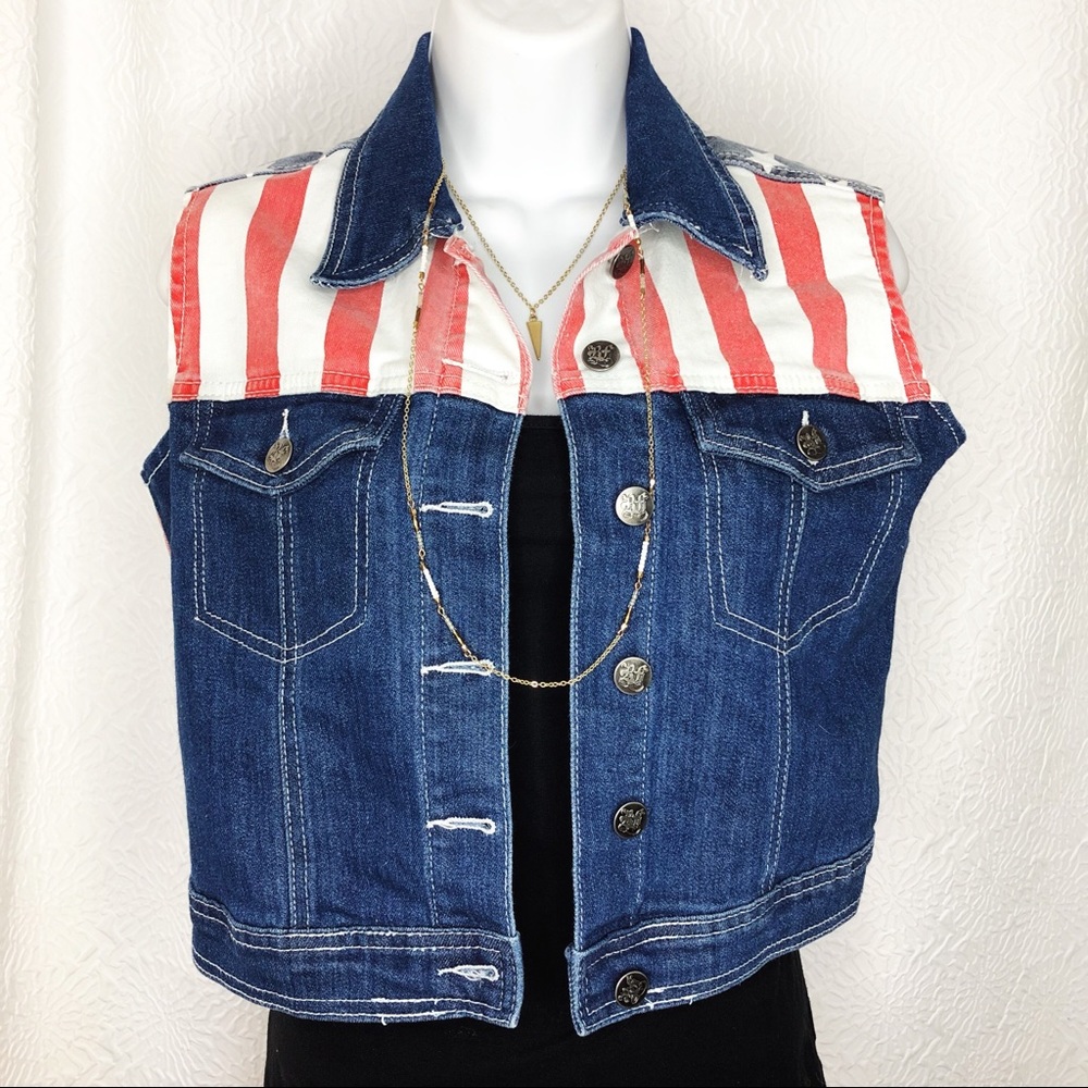 Blue Faith Denim American Flag Vest size S